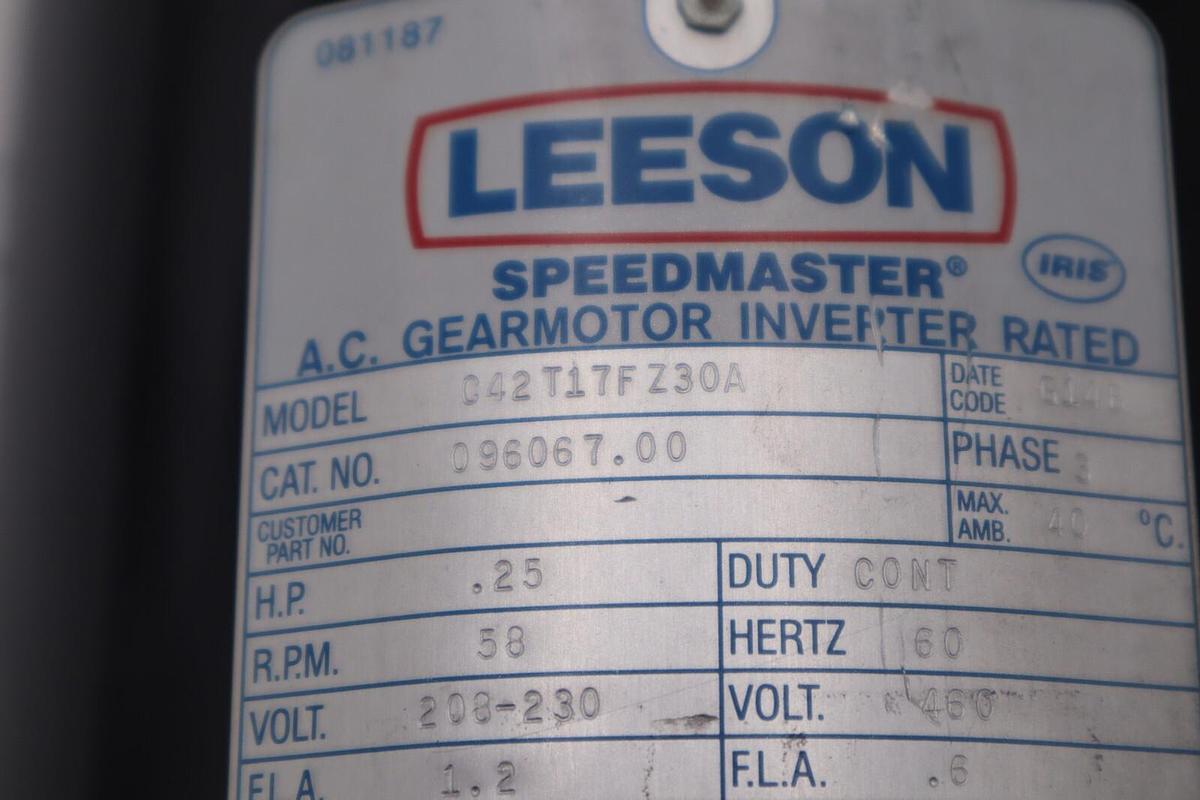 Used LEESON C42T17FZ30A .25HP 58RPM 42YFR TEFC 208-230/ 460V 3PH STOCK M-150