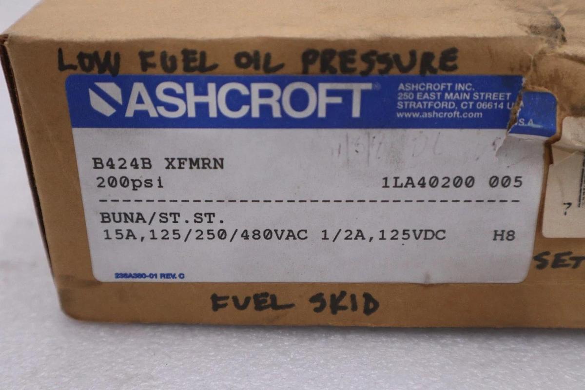 Used ASHCROFT PRESSURE SWITCH CAT #B424B XFMRN STOCK GF372