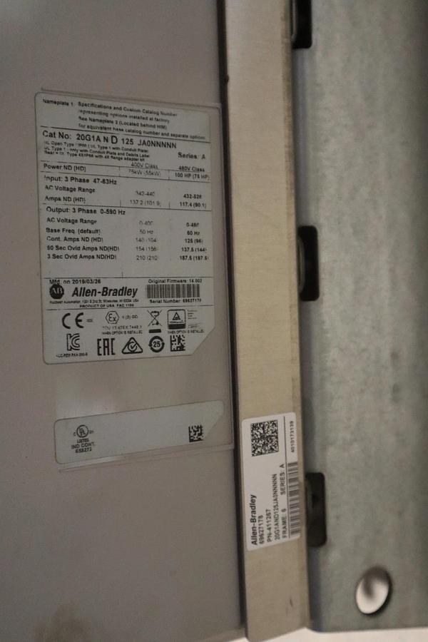 Used ALLEN BRADLEY 20G1AND125JA0NNNNN PowerFlex 755 AC Drive 100 HP - STOCK CC102