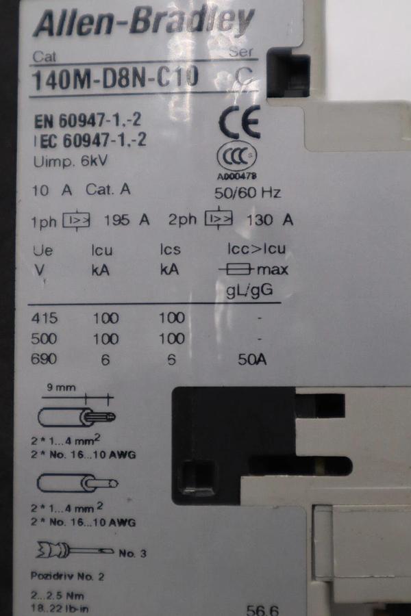 Used ALLEN BRADLEY 140M-D8N-C10 / 100-C16*10 STOCK 3986-A