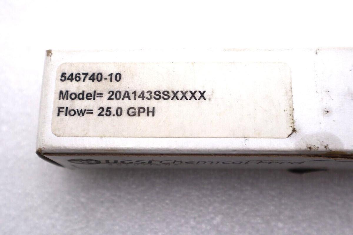 Used UGSI CHEMICAL FEED 20A143SSXXXX 25.0 GPH 546740-10 PURGE METER #L-667