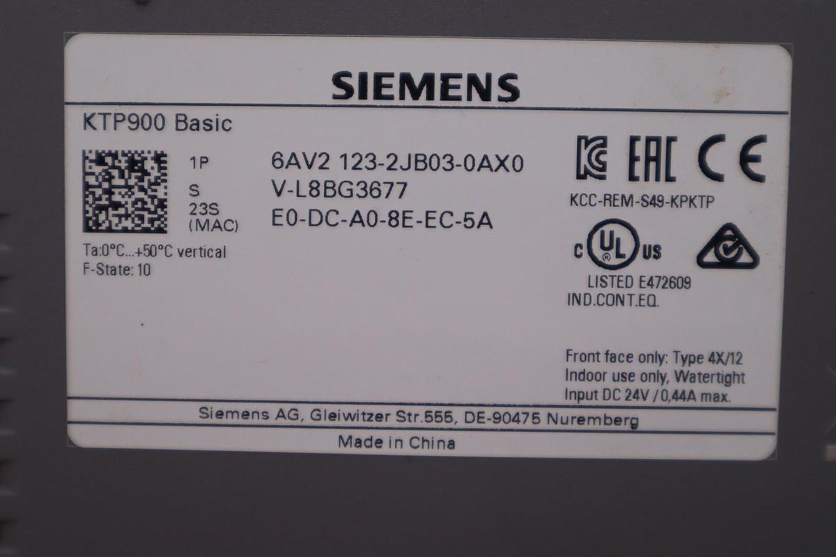 Used SIEMENS 6AV2 123-2JB03-0AX0 / 6AV21232JB030AX0 HMI Touch Screen Panel KTP900