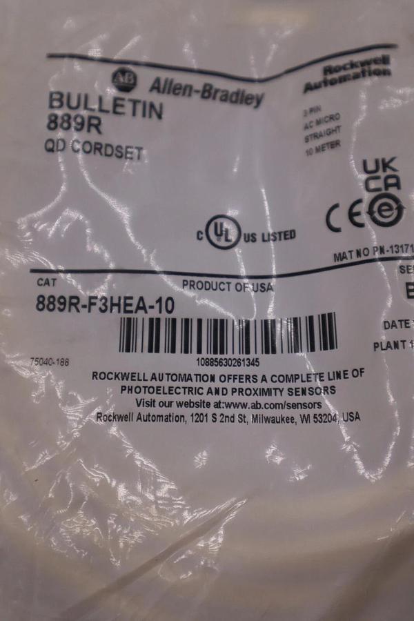 Used NEW ALLEN BRADLEY 889R-F3HEA-10 SER. B 3 Pin 10 Meter STOCK G714
