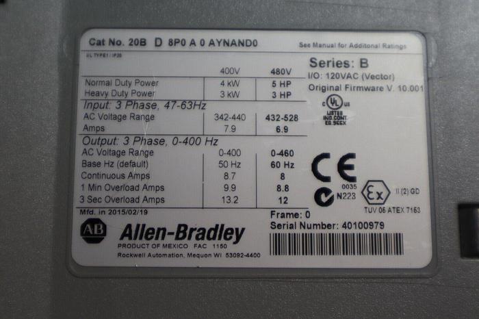 NEW ALLEN BRADLEY 20BD8P0A0AYNAND0 POWERFLEX 700 5HP SER A STOCK 2045-A