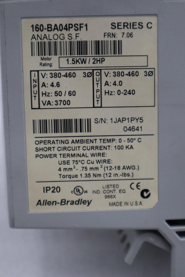 Used Allen Bradley 160-BA04PSF1 /C Speed Controller 1.5KW/ 2HP STOCK H1257