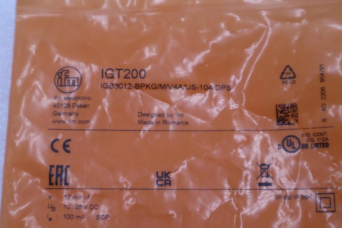 IFM IGT200 IGB3012-BPKG/M/V4A/US-104-DPS Inductive Proximity Sensor H1641A
