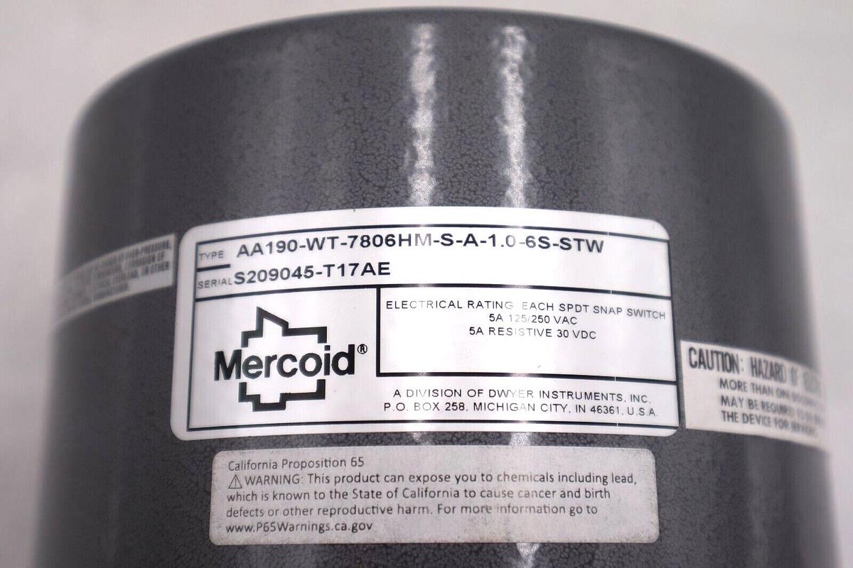 Used Mercoid Snap Switch Control AA190-WT-7806HM-S-A-1.0-6S-STW New Open Box #3581