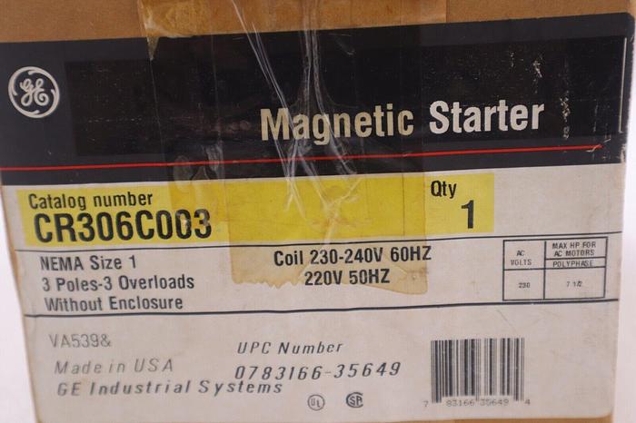 GE CR306C003 Magnetic Motor Starter NEMA 240V 3P 27A #4369