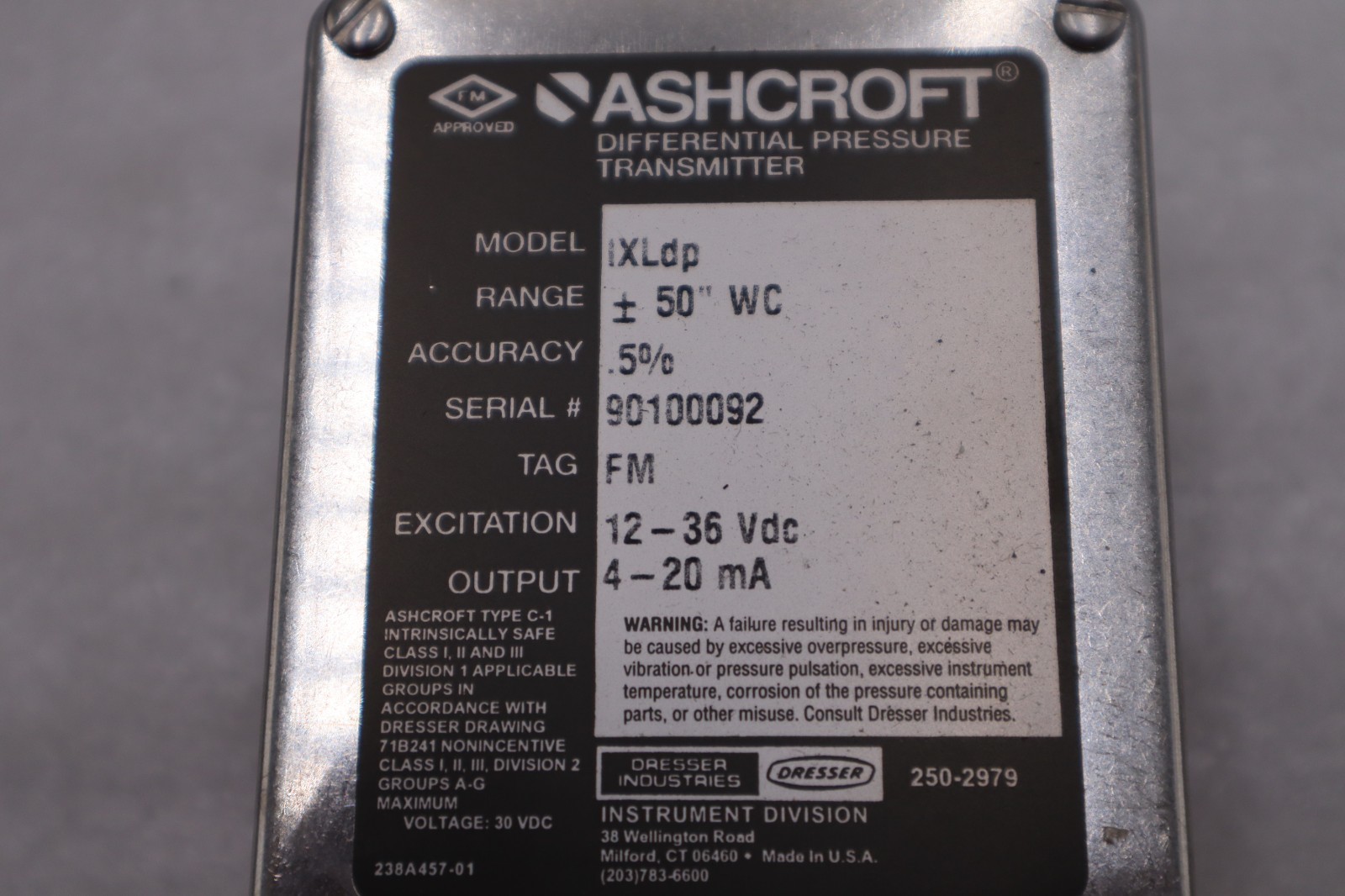ASHCROFT IXLdp ULTRA LOW Differential Pressure Transmitter - STOCK GF1033A