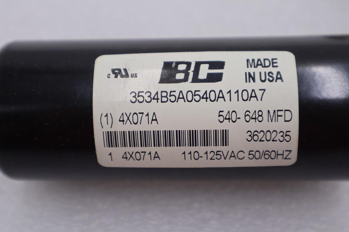 Used BC 4X071A 540-648 MFD 110-125VAC CAPACITOR STOCK #K-2330
