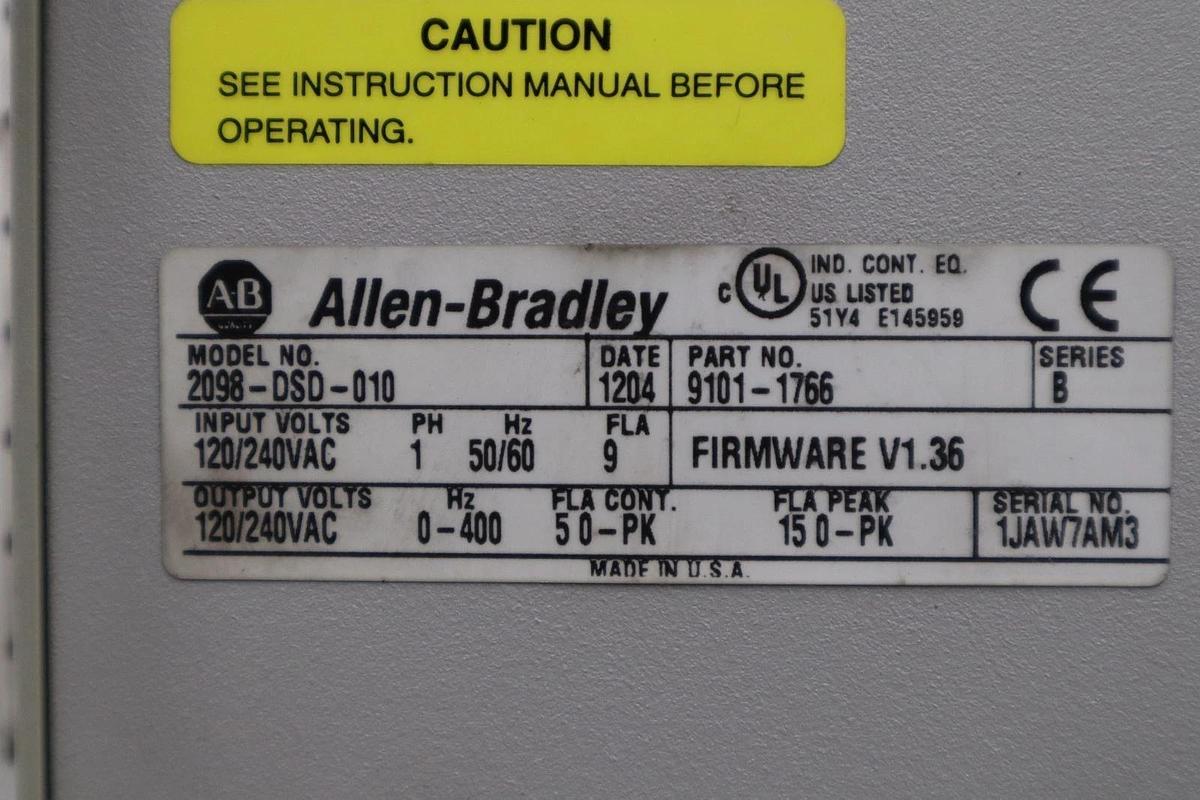 Used ALLEN BRADLEY 2098-DSD-010 ULTRA 3000 SERVO DRIVE SER. B STOCK 3490A