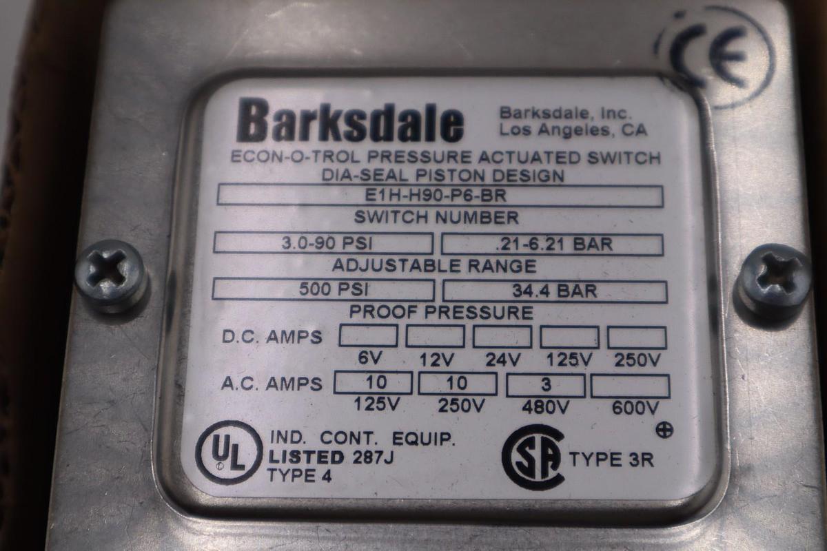 Used NEW OPEN BOX Barksdale E1H-H90-P6-BR PRESSURE SWITCH STOCK 1884CC