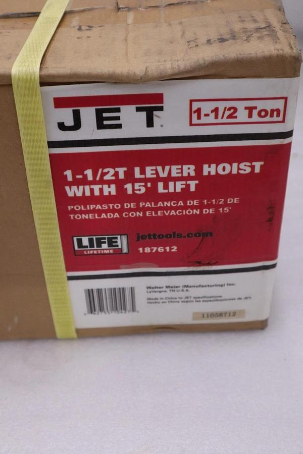 Used JET 1-1/2T Lever Hoist WITH 15 FT Lift - NEW IN BOX - STOCK HP182
