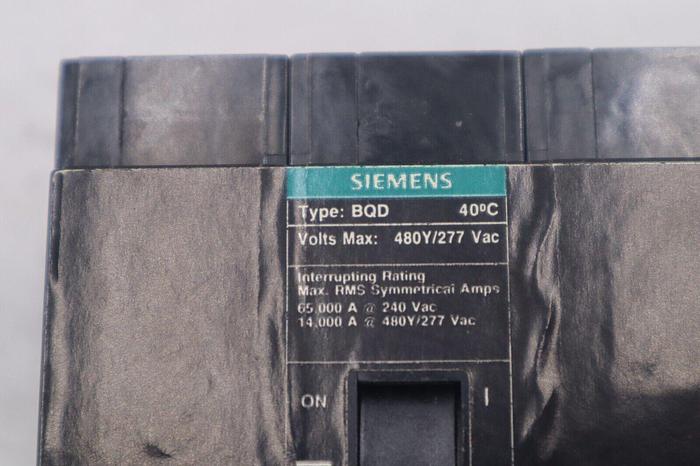 Used Siemens BQD340 40 Amp 480Y/277 VAC 3 Pole BQD Bolt on Circuit Breaker STK B-1495