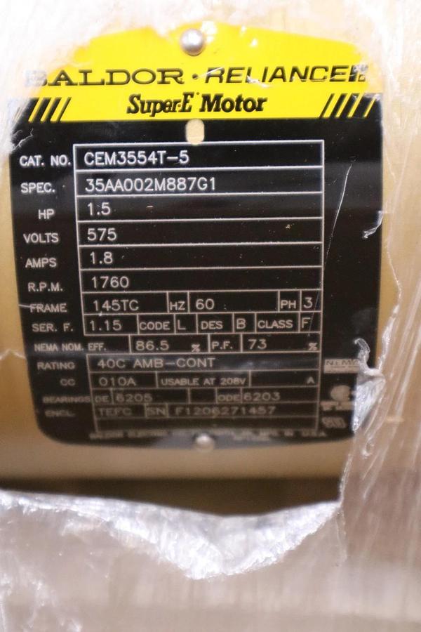 New Baldor CEM3554T-5 Electric Motor 1.5HP 575V 1760RPM NEW IN BOX STOCK HP-181