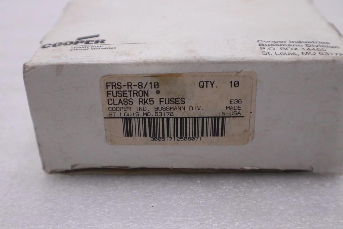 Used BOX OF 10 Bussmann Fusetron FRS-R-8/10 Dual Element Time Delay Fuse - STK 5841A