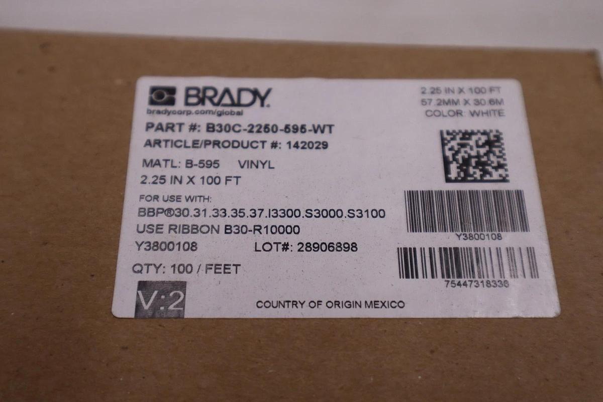 Used B30C-2250-595-WT Brady 2.25IN X 100FT White Vinyl Label Tape - STOCK GF1169