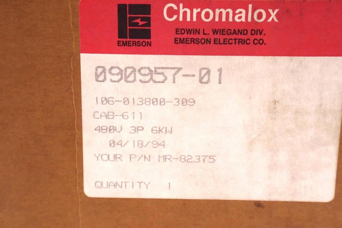 Used CHROMALOX 090957-01 EMERSON ELECTRIC HEATER 3P 6kw 480V P/N MR-82375 STOCK #2602