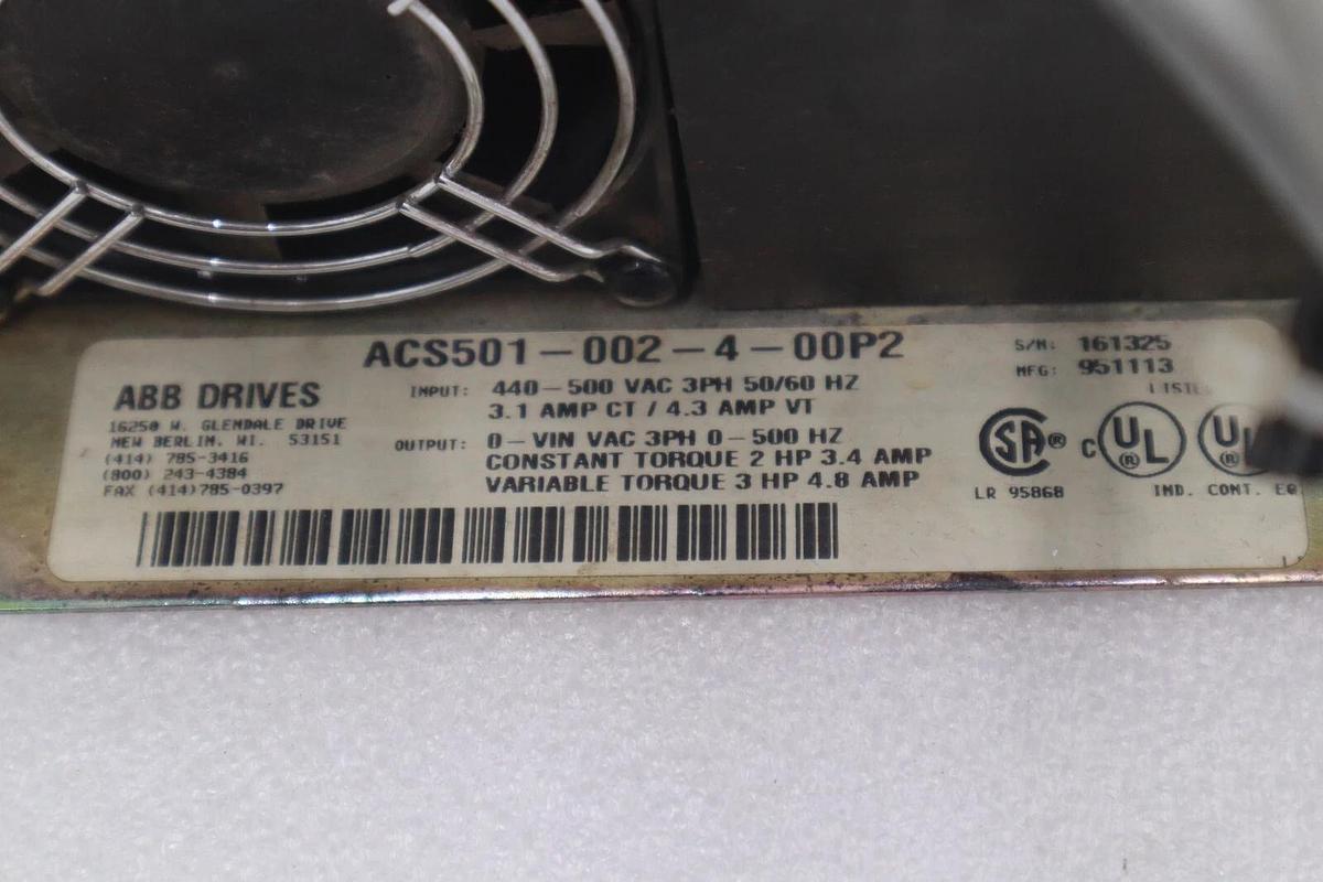 Used ABB ACS500 AC Drive ACS501-002-4-00P2 2 HP 3 PH STOCK 4325