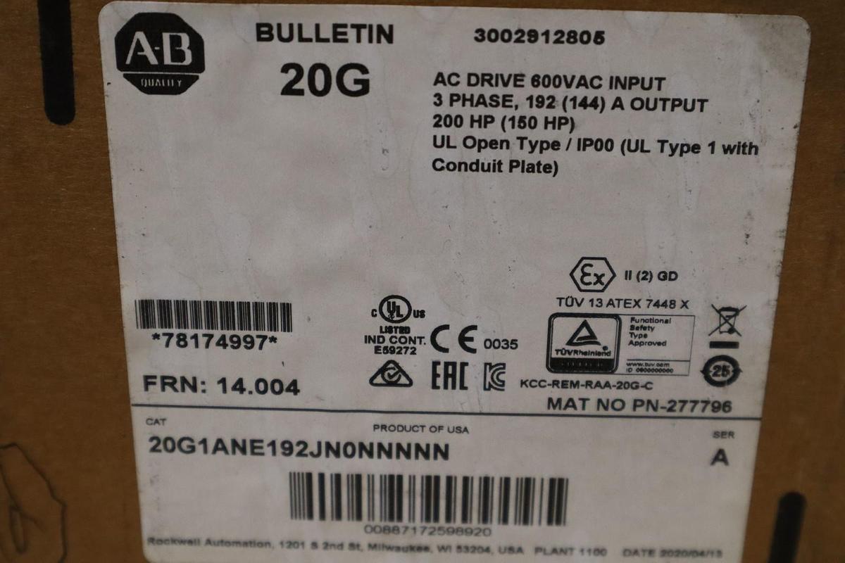 Used Allen Bradley 20G1ANE192JN0NNNNN PowerFlex 755 PARTS ONLY DRIVE STOCK SGF-3