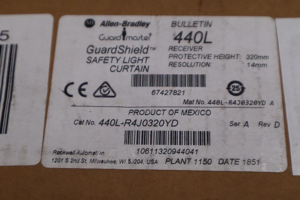 Used ALLEN BRADLEY 440L-R4J0320YD GUARDSHIELD LIGHT CURTAIN NEW IN BOX STOCK H307