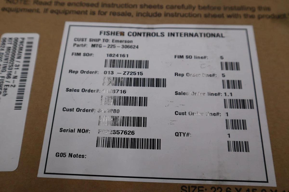 NEW OPEN BOX FISHER CONTROLS MTG-225-306624 STOCK GF410