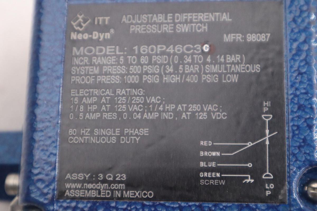 Used NEW Neodyne NEO-DYN 160P46C3 Differential Pressure Switch #G162A