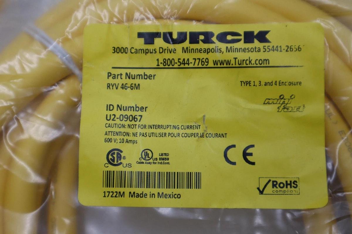 Used NEW Turck Actuator and Sensor Cordset RYV 40-6M STOCK H823