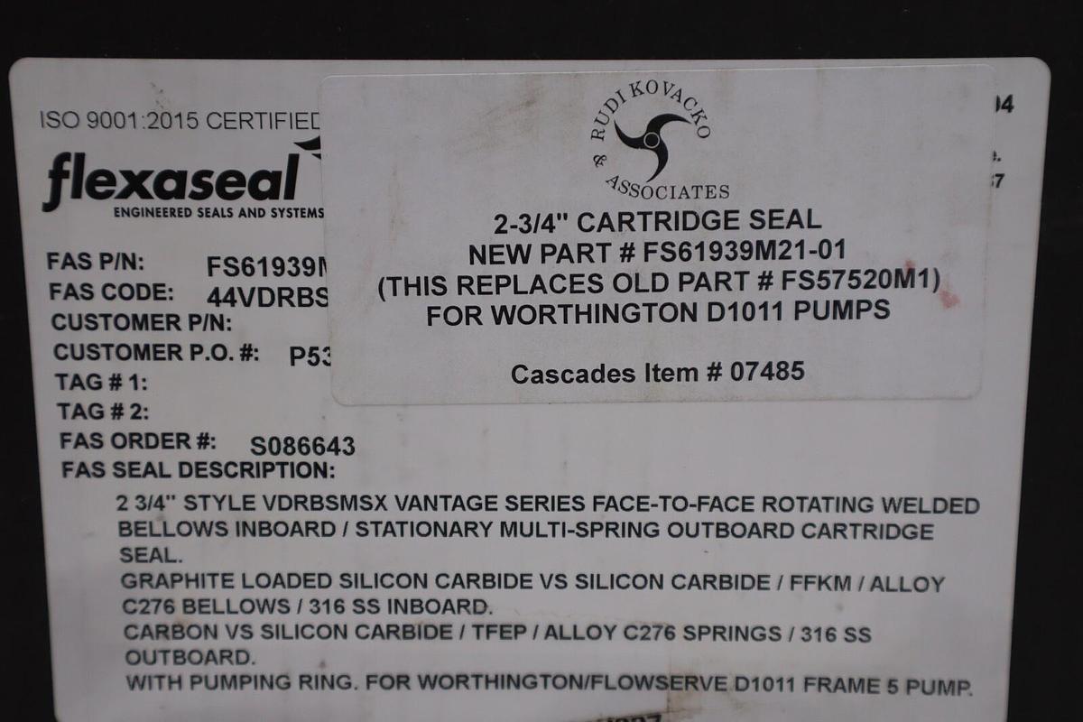 Flexaseal 2-3/4" Cartridge Seal FS61939M21-01 (OLD PART# FS57520M1) NEW #2255B