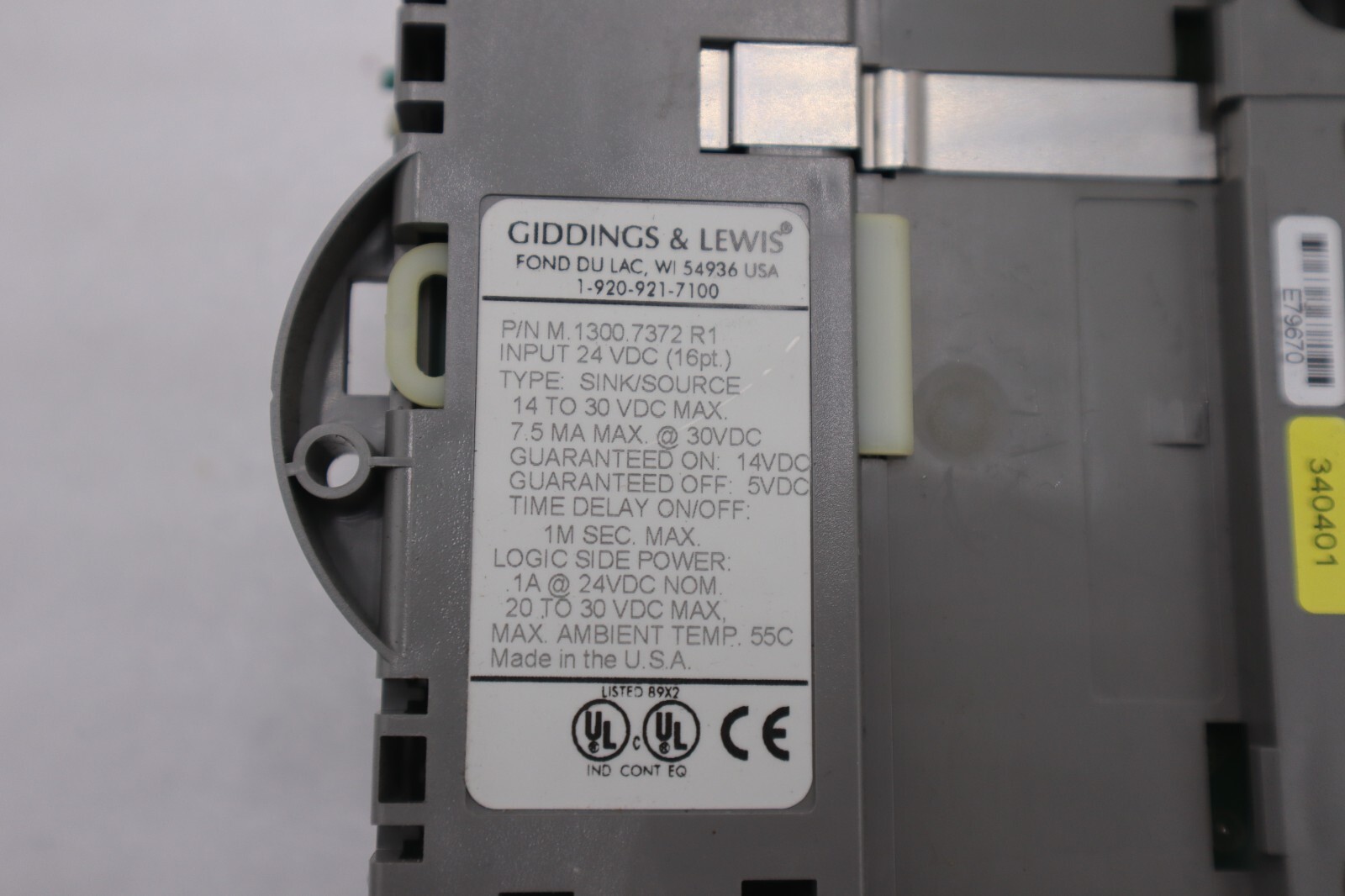 Used GIDDINGS & LEWIS M.1300.7372 R1 Input Module 24VDC SINK/SOURCE STOCK 626-D