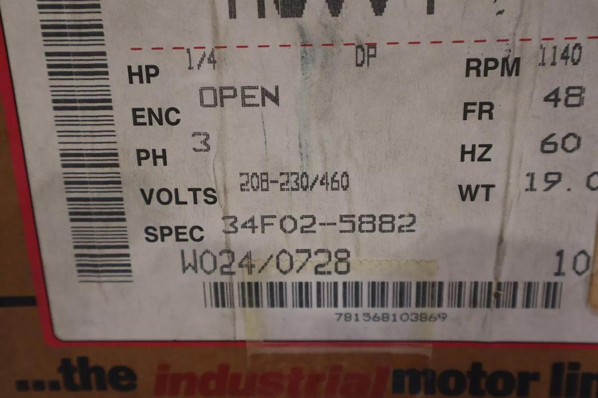 Used NEW BALDOR  M3004 MOTOR .25HP 1140RPM 3PH 60HZ STOCK 4521