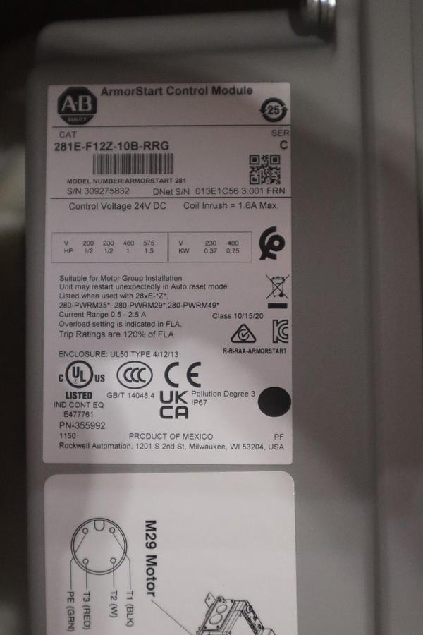 Used NEW Allen-Bradley 281E-F12Z-10B-RRG /C Series C ArmorStart DOLR-G Starter S-715