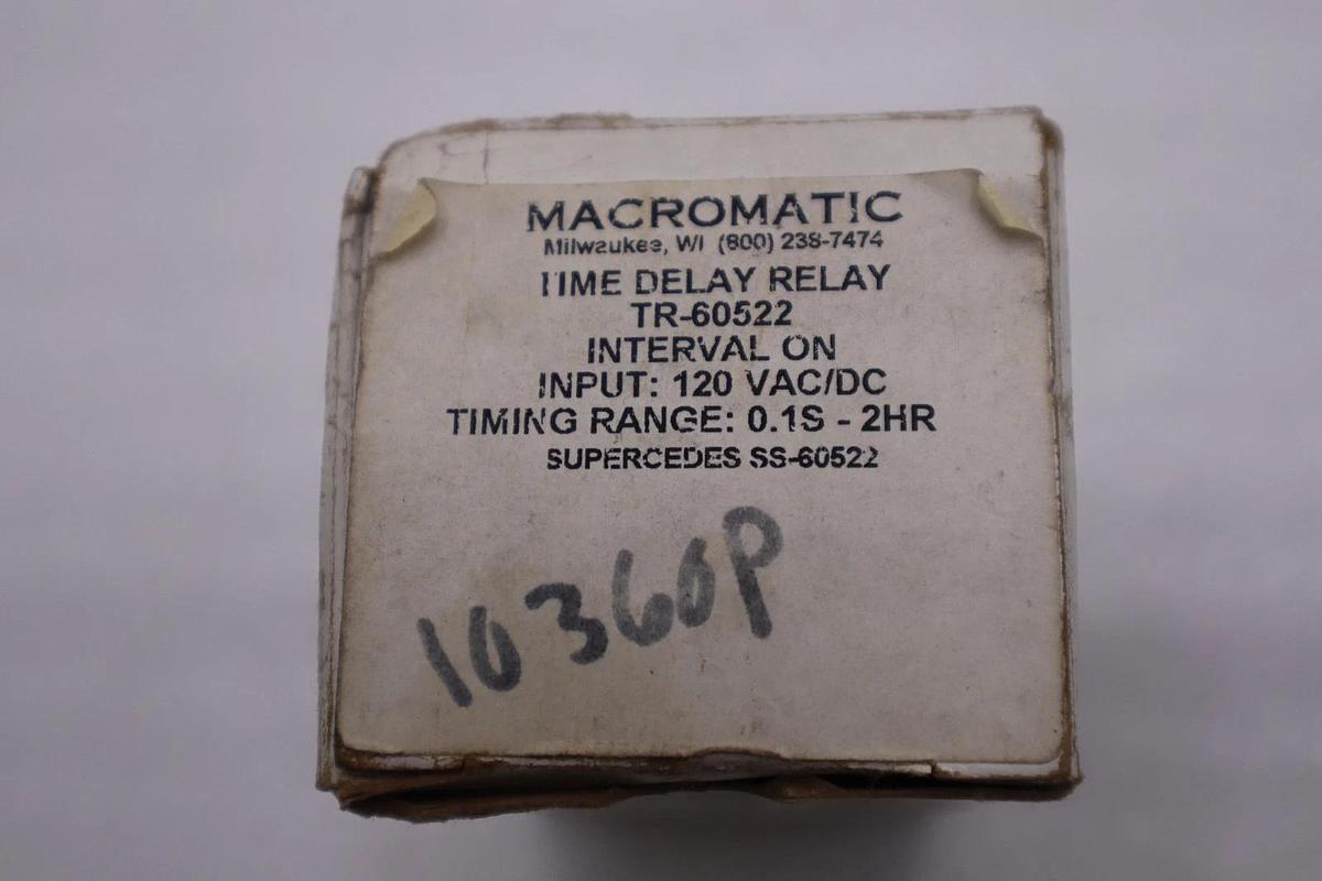 Used TR-60522 - MACROMATIC - TIME DELAY RELAY 120VAC/DC NEW UNIT STOCK H1306A