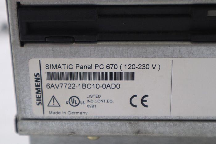 Used Siemens SIMATIC TOUCH PANEL 6AV7722-1BC10-0AD0 PC 670 STOCK 4780