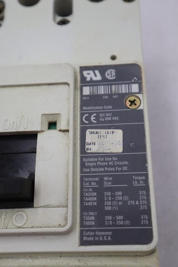 Used CUTLER-HAMMER HM2P400X5WS10 MOTOR CIRCUIT PROTECTOR SERIES C STOCK #3214