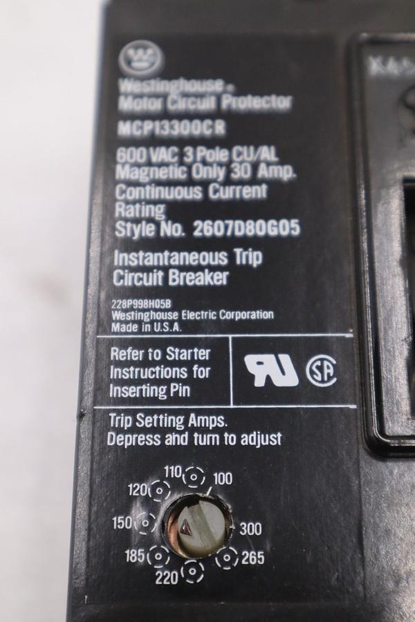 Used Westinghouse MCP13300CR Circuit Breaker 30A 3P 600VAC STOCK 5744CC