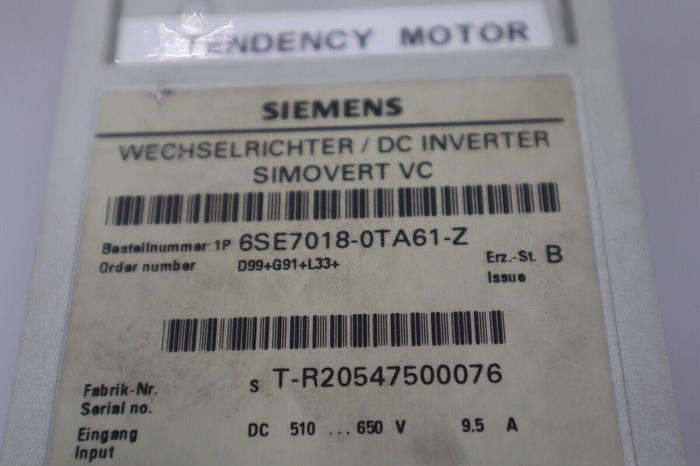 Used SIEMENS 6SE7018-0TA61-Z AC/DC DRIVE SIMOVERT MASTERDRIVES MC SERIES STOCK 4751