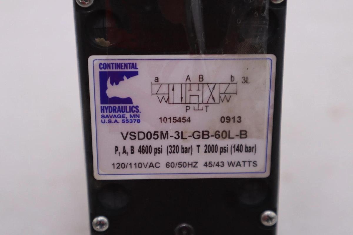 Used CONTINENTAL HYDRAULICS VSD05M-3L-GB-60L-B DIRECTIONAL CONTROL VALVE - #GF1078