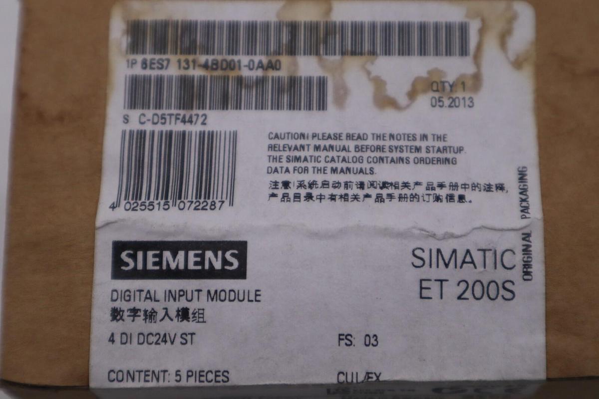 BOX OF 5 - SIEMENS NEW 6ES7 131-4BD01-0AA0PLC SIMATIC DP MODULES STOCK G411A