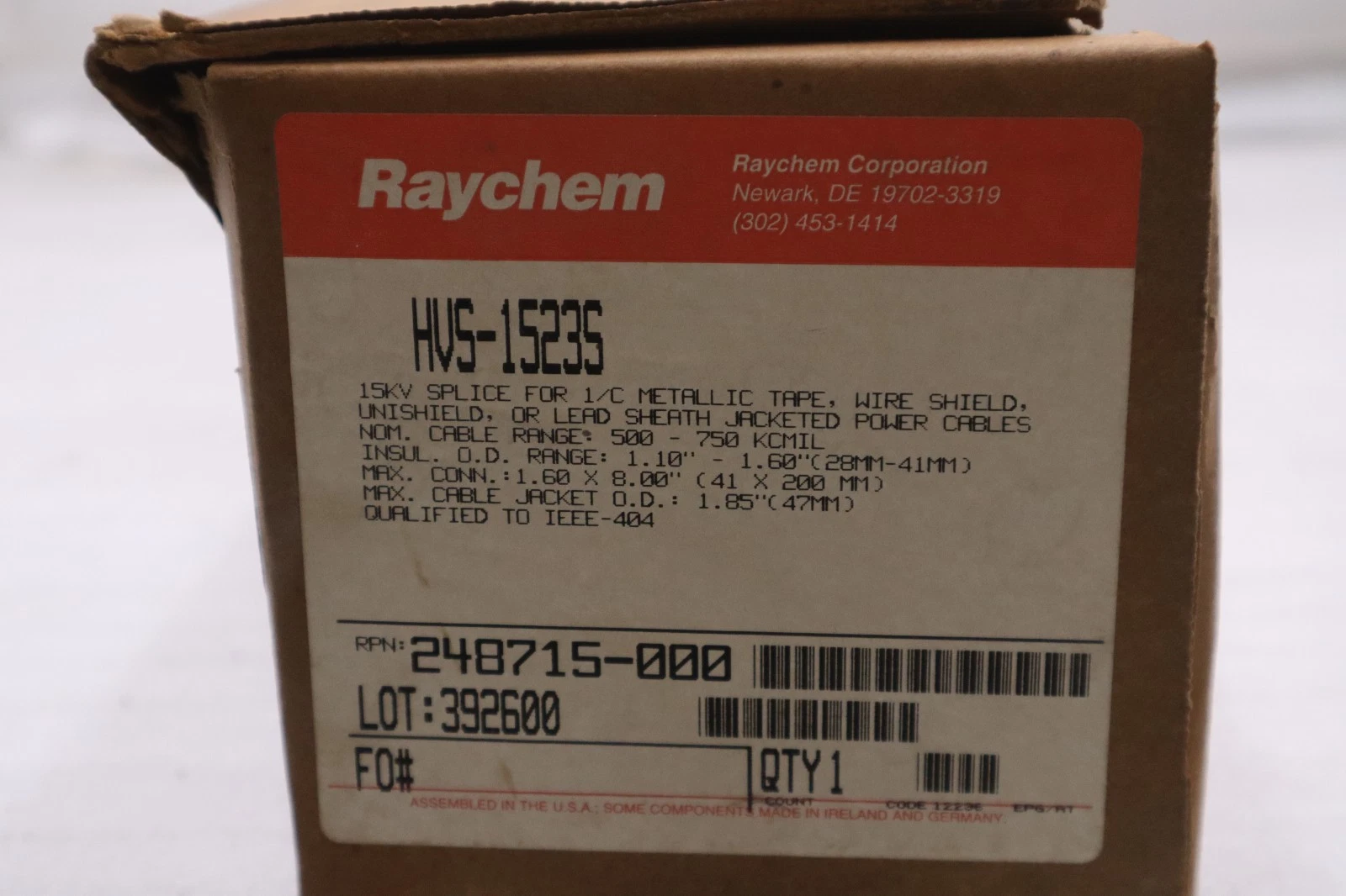 Used RAYCHEM HVS-1523S SHIELDED POWER CABLE JOINT HEAT SHRINK SPLICE KIT #GF517