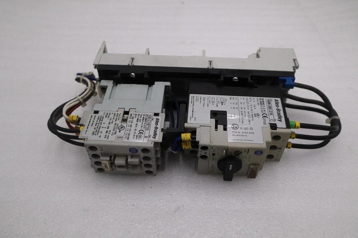 Used ALLEN BRADLEY 140M-D8E-C16 CIRCUIT BREAKER WITH 100-C16*10 CONTACTOR STOCK 717-A