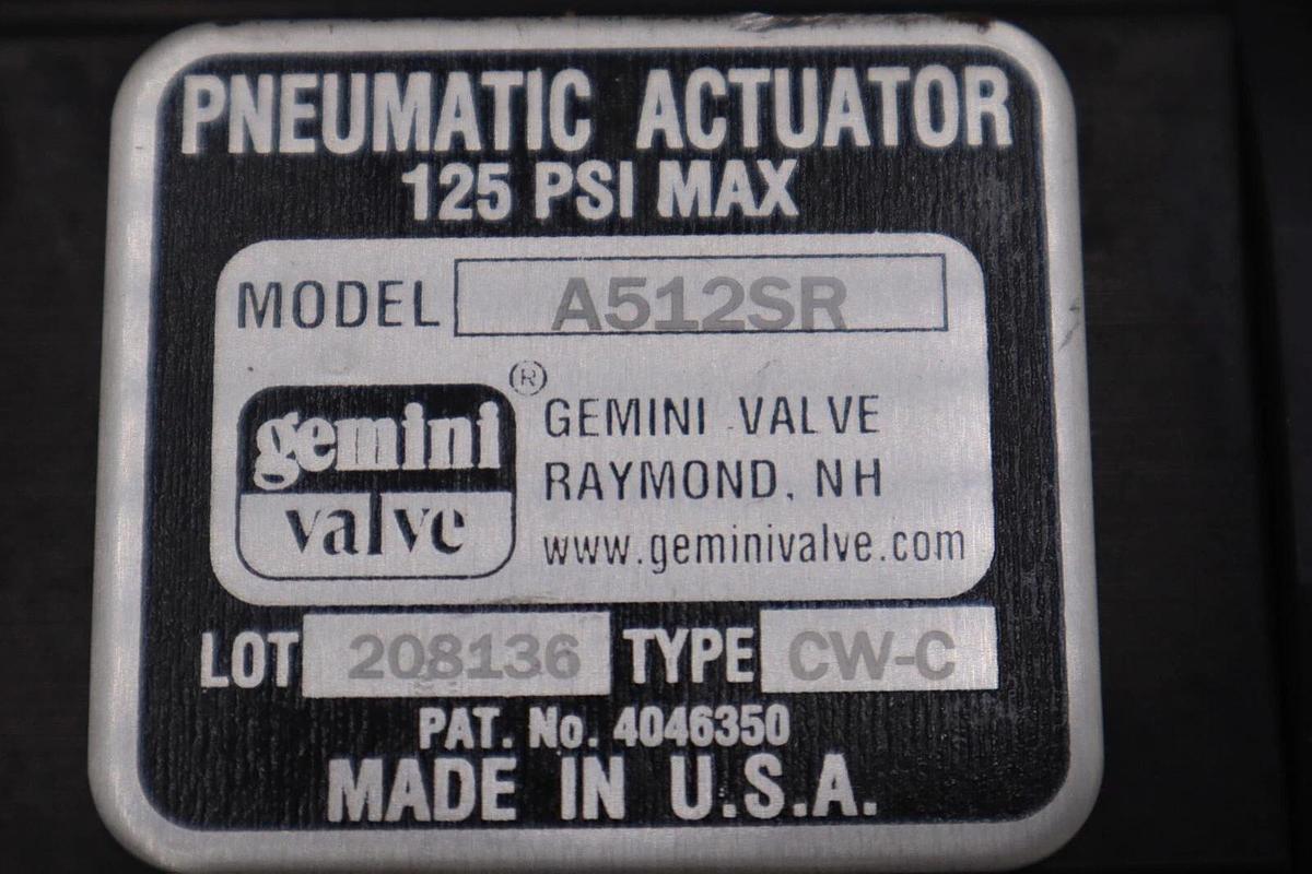 NEW OPEN BOX Gemini A512SR Pneumatic Actuator Type CW-C STOCK G307A