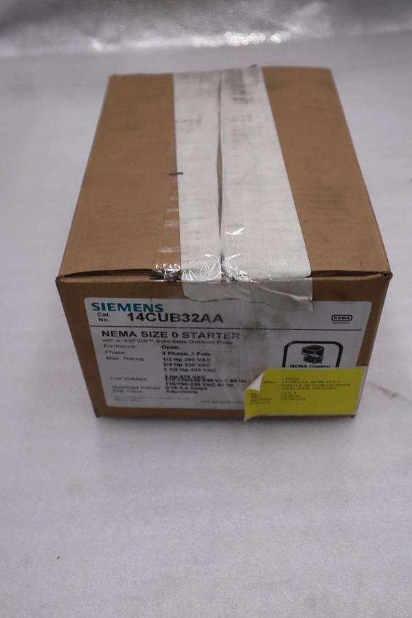 Used Siemens 14CUB32AA Motor Starter Size0, 18A, Relay .75-3.4A, Open 3-Phase #1406CC