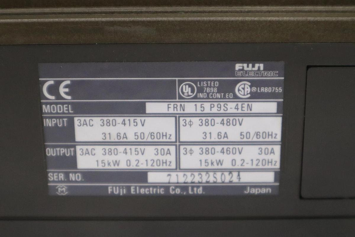 Used FUJI ELECTRIC FRN 15 P9S-4EN SER 761331S002 3AC 380-415V STOCK 2527A
