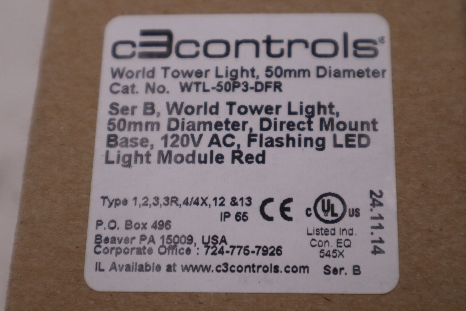 C3 CONTROLS WTL-50P3-DFR SER B WORLD TOWER LIGHT - STOCK 6085