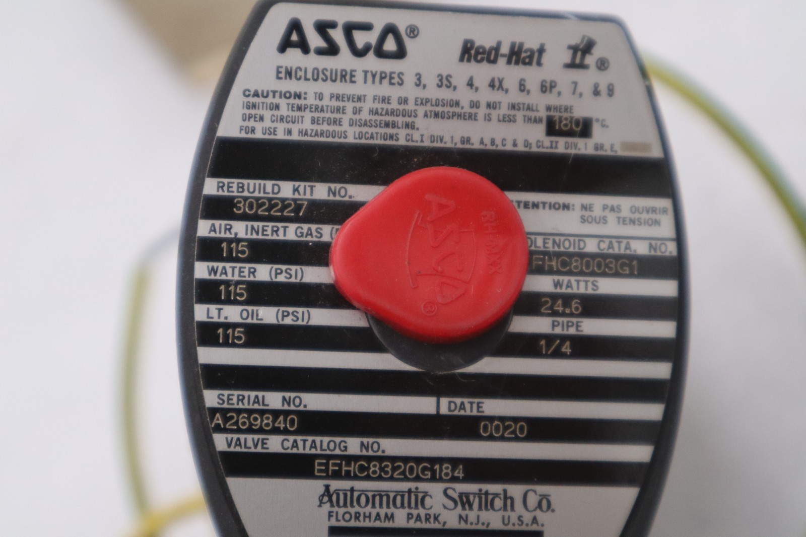 ASCO EFHC8320G184 RED-HAT II 120V-AC 1/4IN NPT SOLENOID VALVE - STOCK K-3256CC