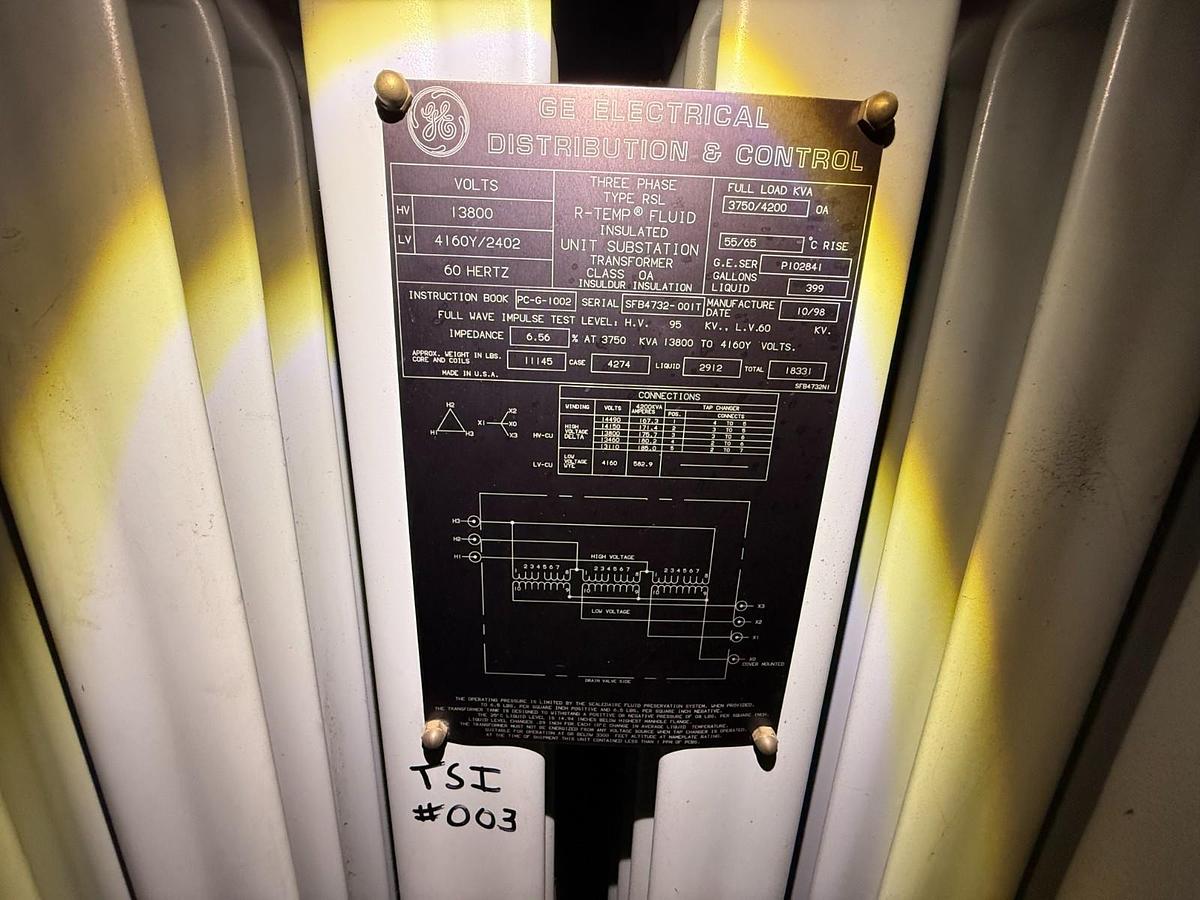 Used GE 3750/4200 KVA 3 Phase Substation Transformer 13800V 4160Y/2402V