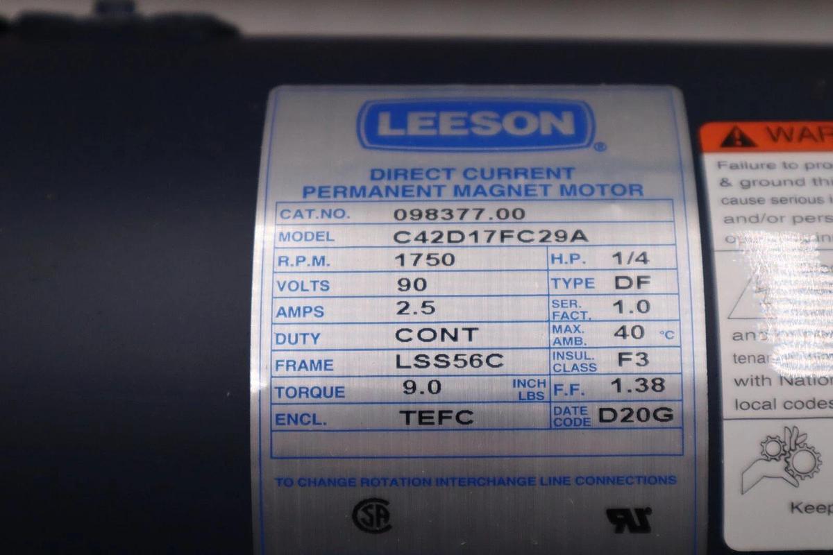 Used NEW IN BOX LEESON 098377.00 MOTOR 1/4HP.1750RPM.LSS56C.TEFC.90V STOCK H821