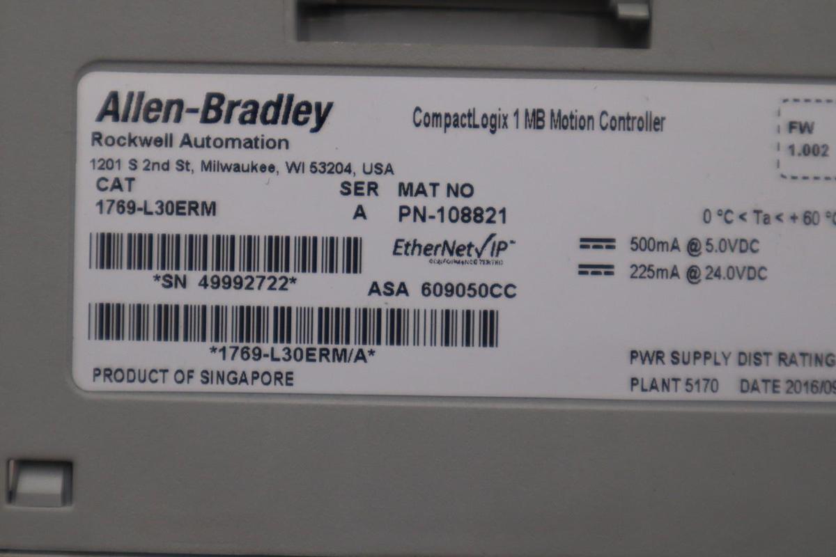 Used Allen Bradley 1769-L30ERM /A CompactLogix Processor STOCK 5287A