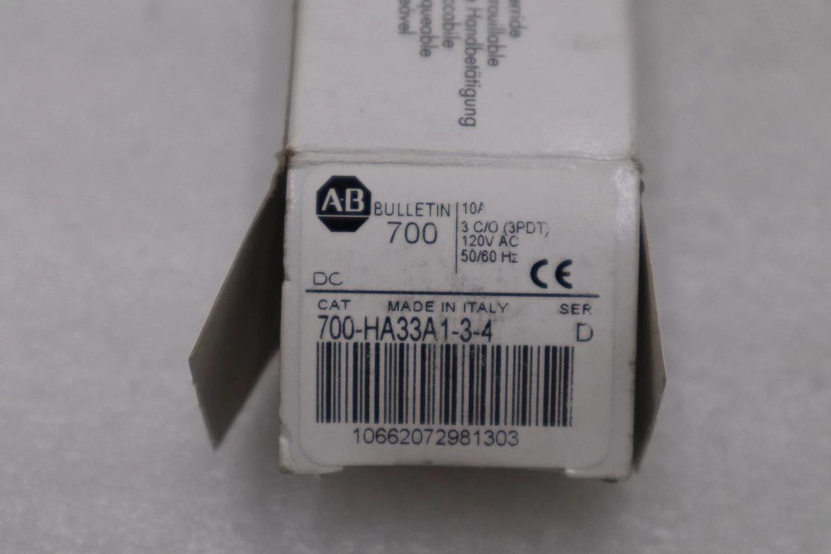 Used LOT OF 2 - ALLEN BRADLEY 700-HA33A1-3-4 SER. D 120VAC 10A STOCK H1140A